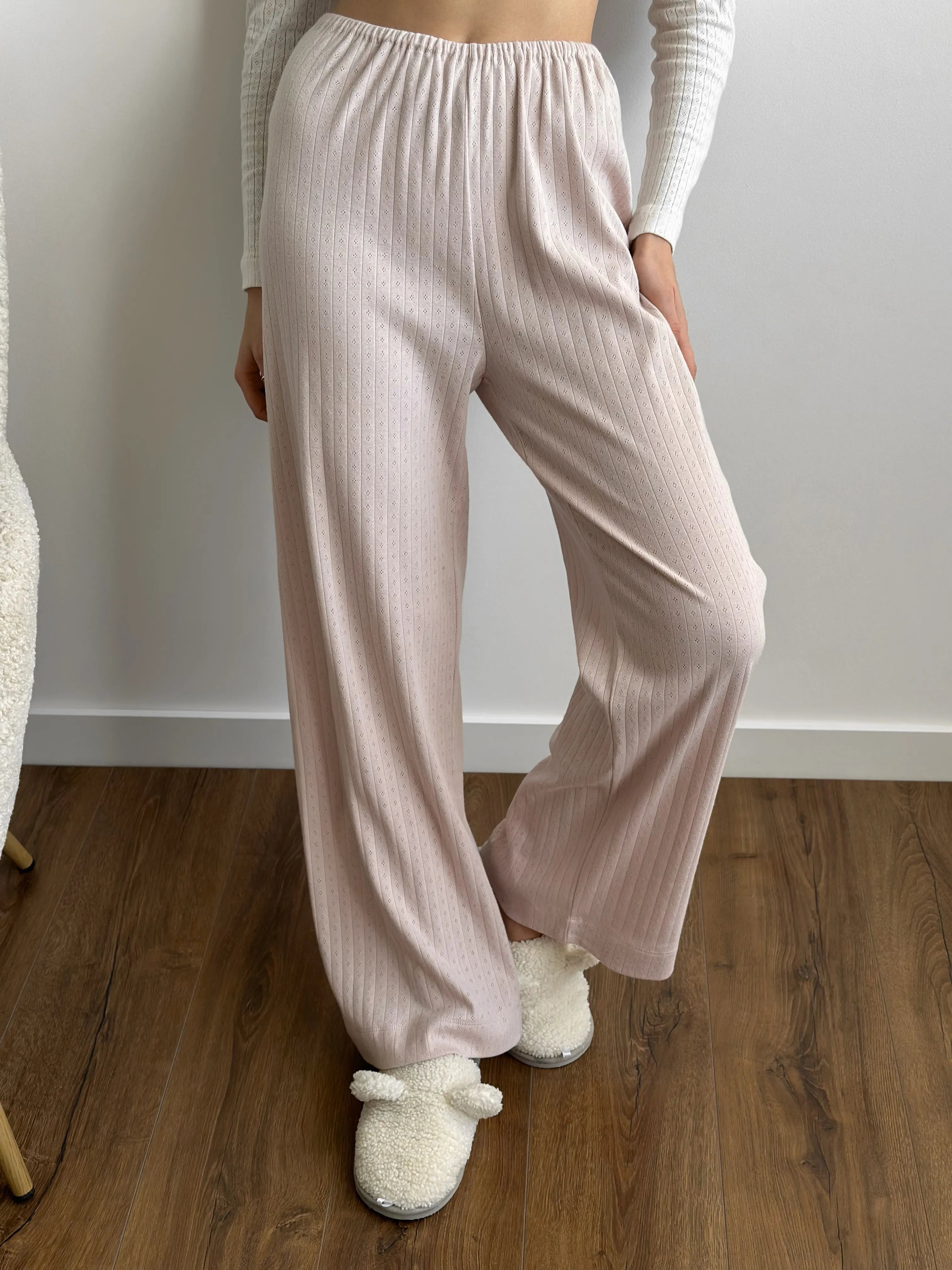 Ribbed wide pants powder