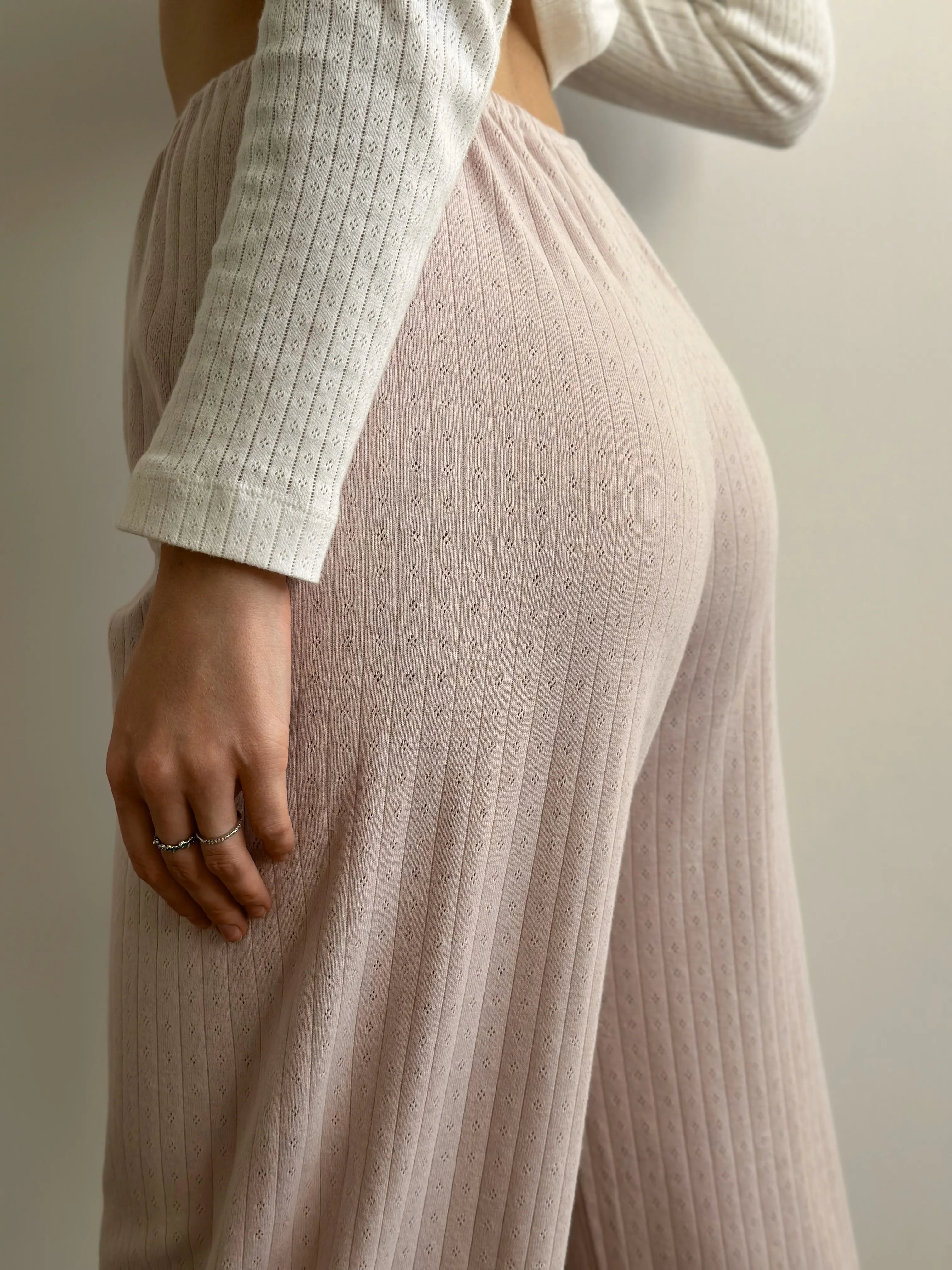 Ribbed wide pants powder