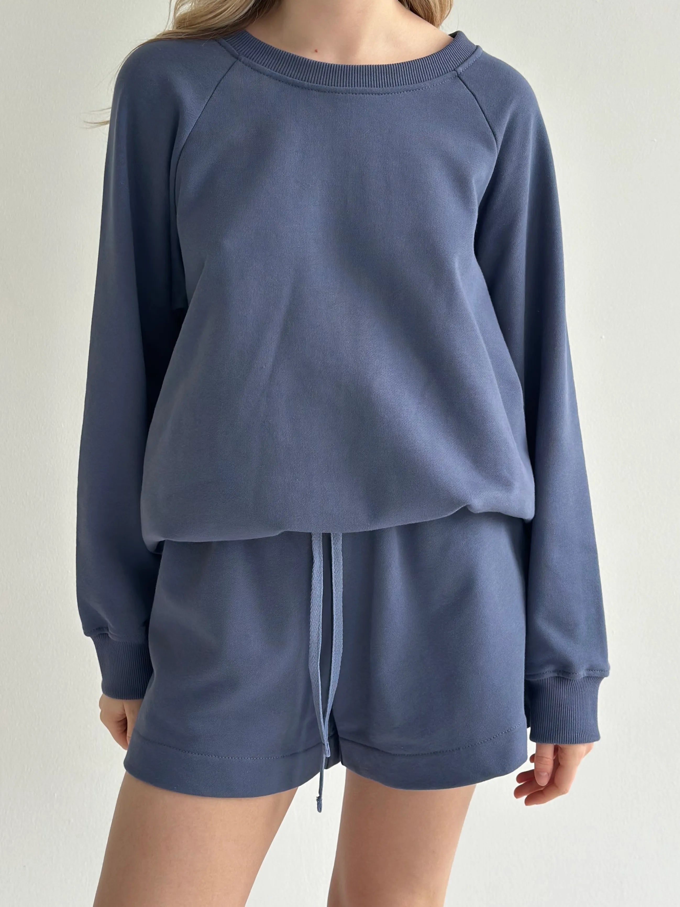 Cotton Sweatshirt knitwear 3-thread blue