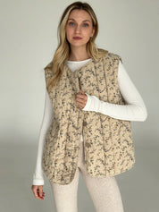 Quilted flannel Vest "multicolored flower" on dark beige