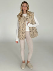 Quilted flannel Vest "multicolored flower" on dark beige