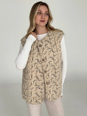 Quilted flannel Vest "multicolored flower" on dark beige