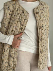 Quilted flannel Vest "multicolored flower" on dark beige