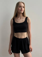 Ribbed mini top black