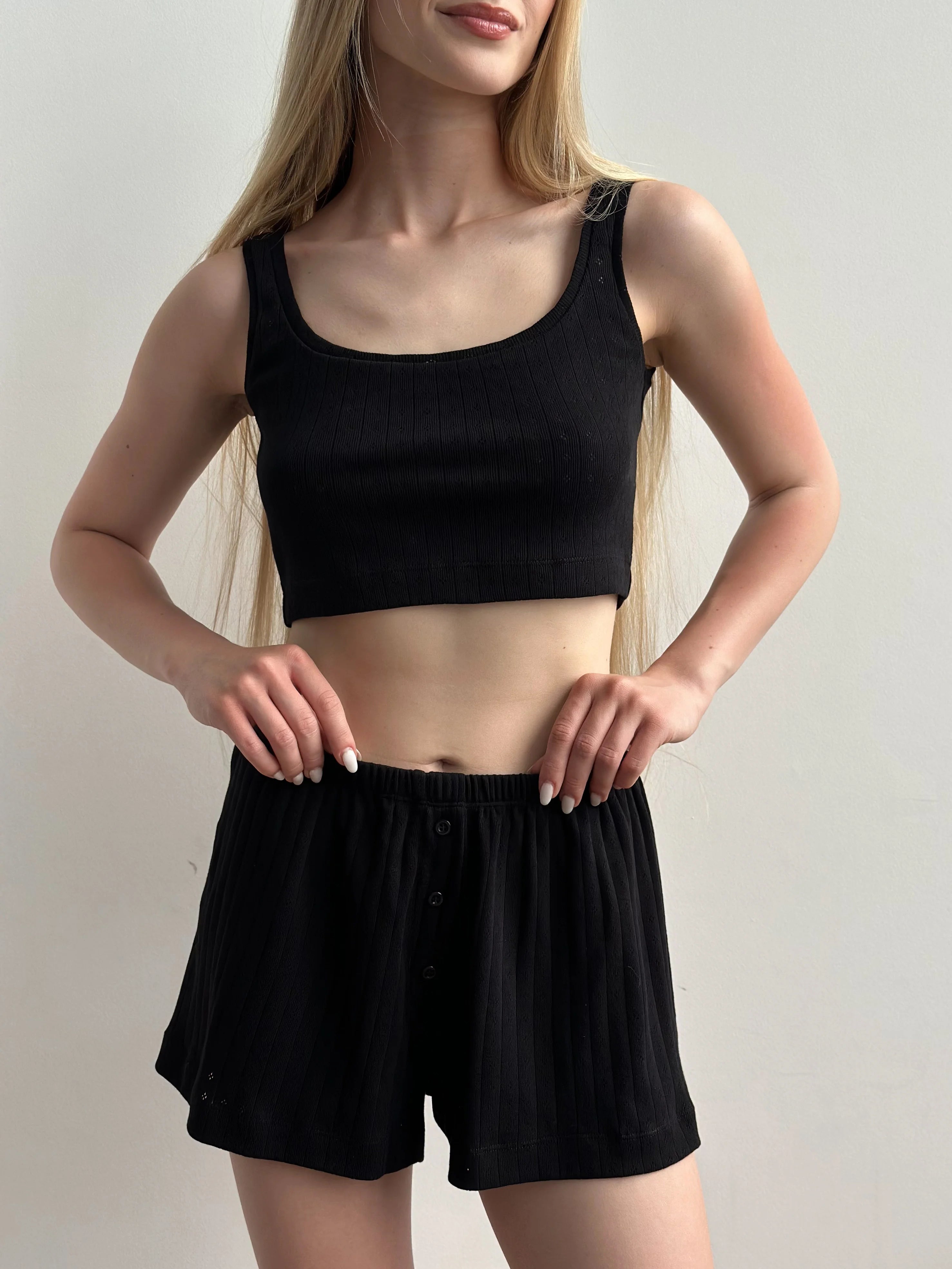Ribbed mini top black
