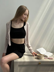 Ribbed mini top black