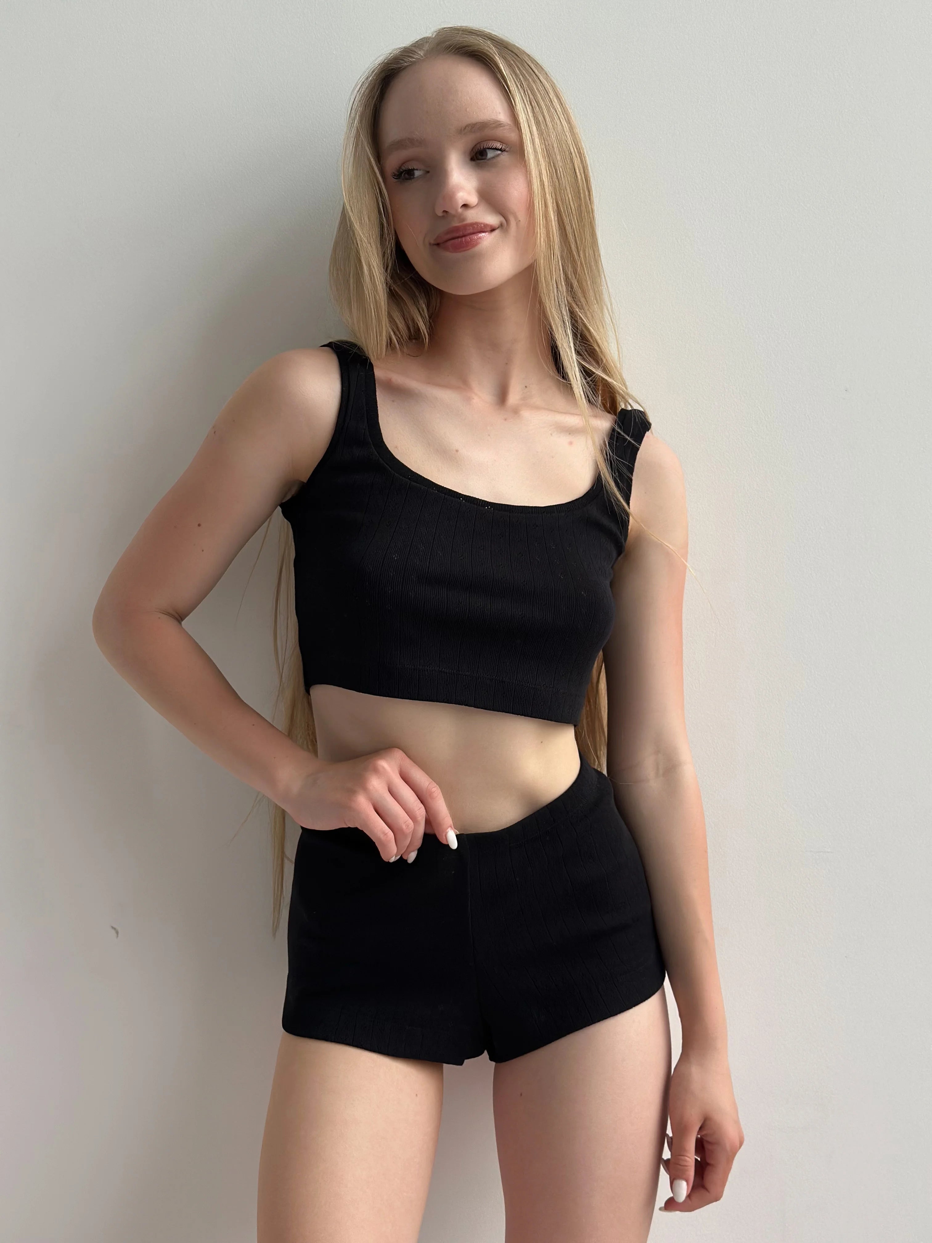 Ribbed mini shorts black