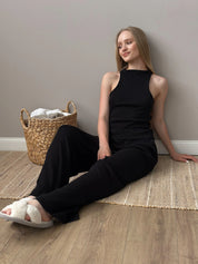 Ribbed wide pants black