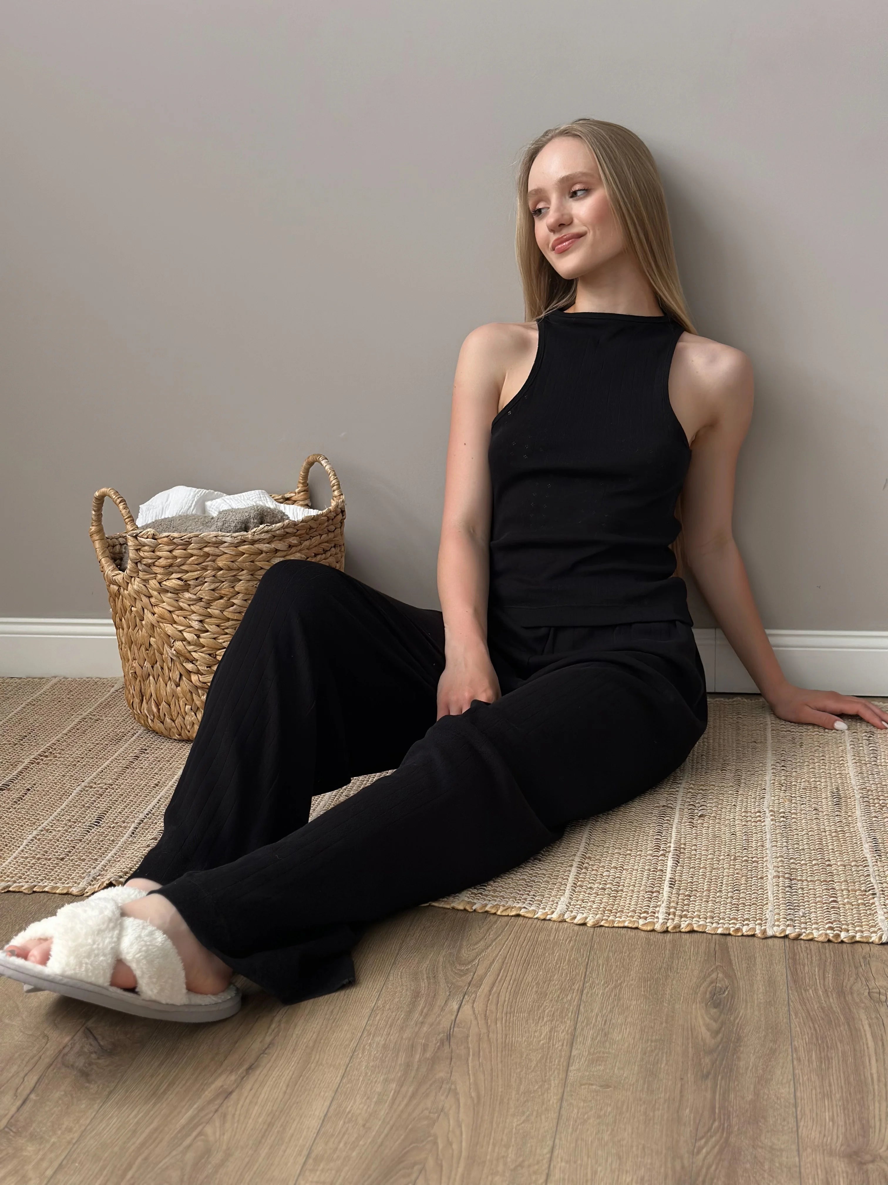 Ribbed wide pants black