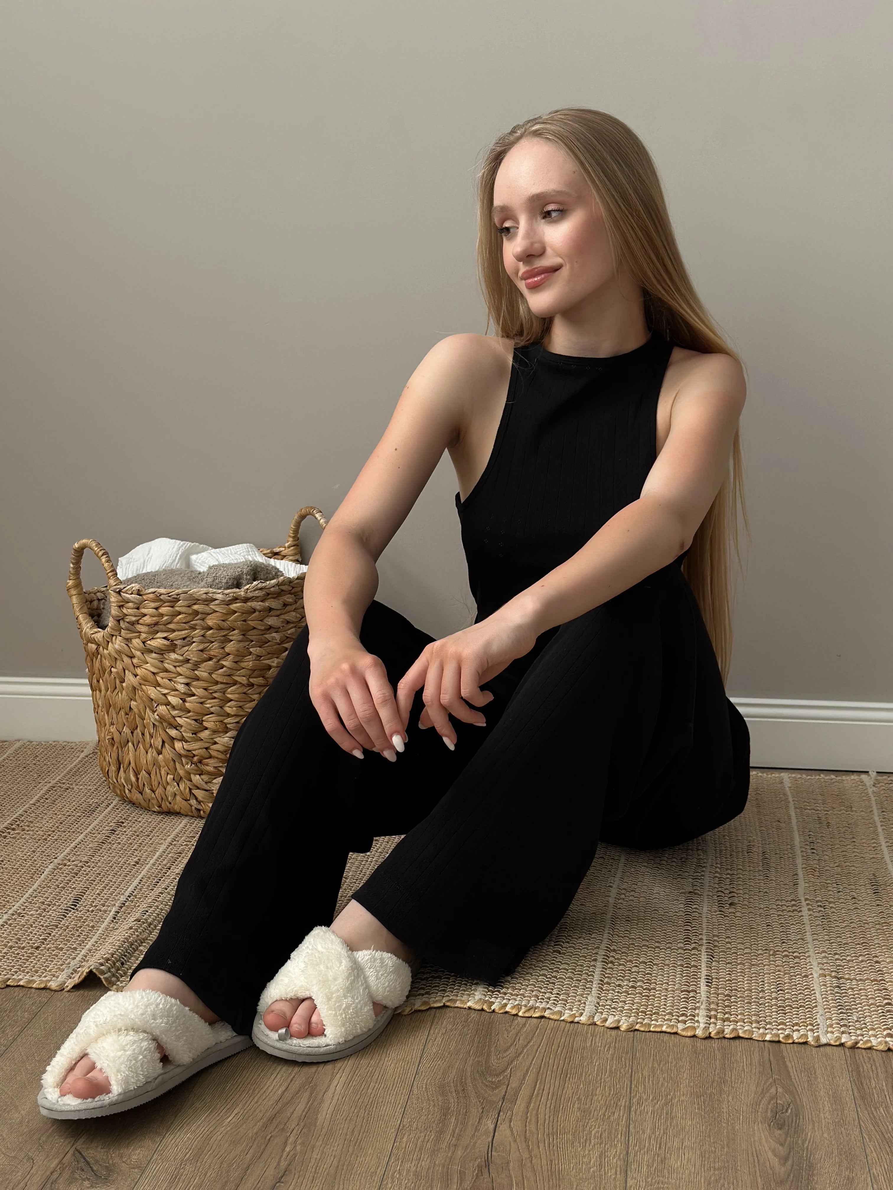 Ribbed wide pants black