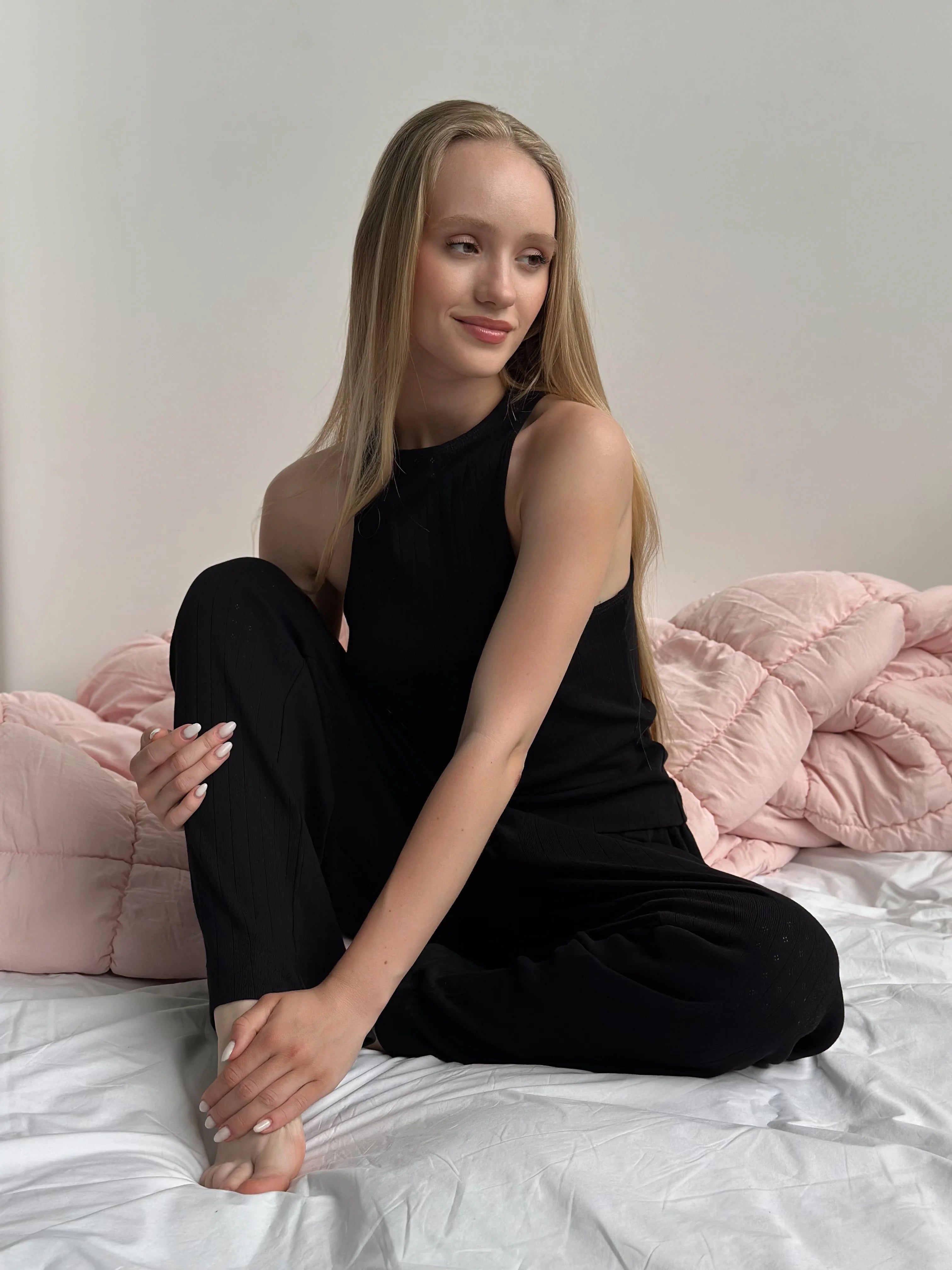Ribbed wide pants black