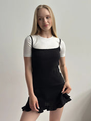 Ribbed sleep dress with ruffles black