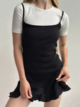 Ribbed sleep dress with ruffles black
