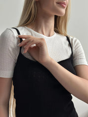 Ribbed sleep dress with ruffles black