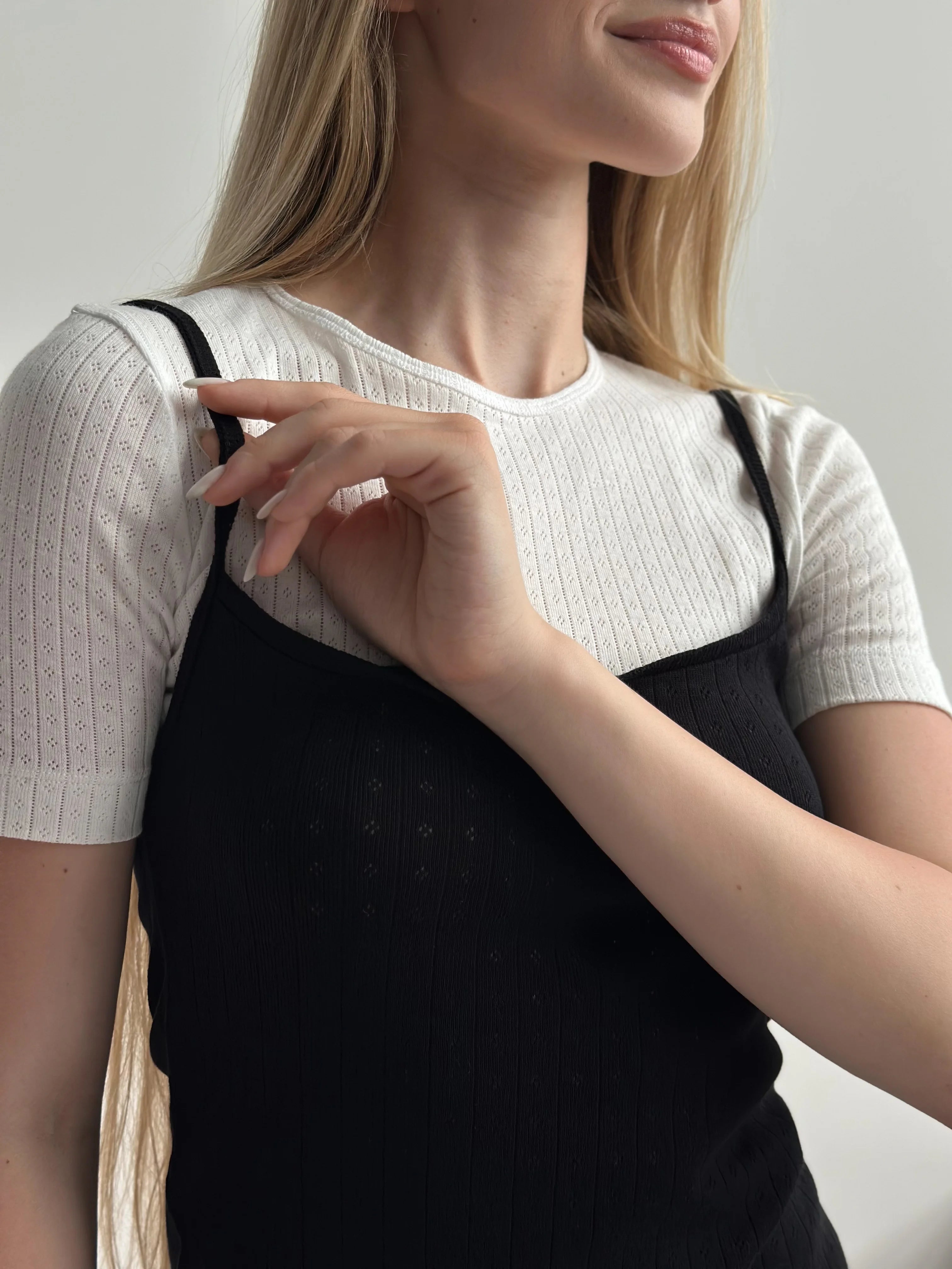 Ribbed sleep dress with ruffles black