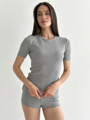 Ribbed T-shirt,anthracite