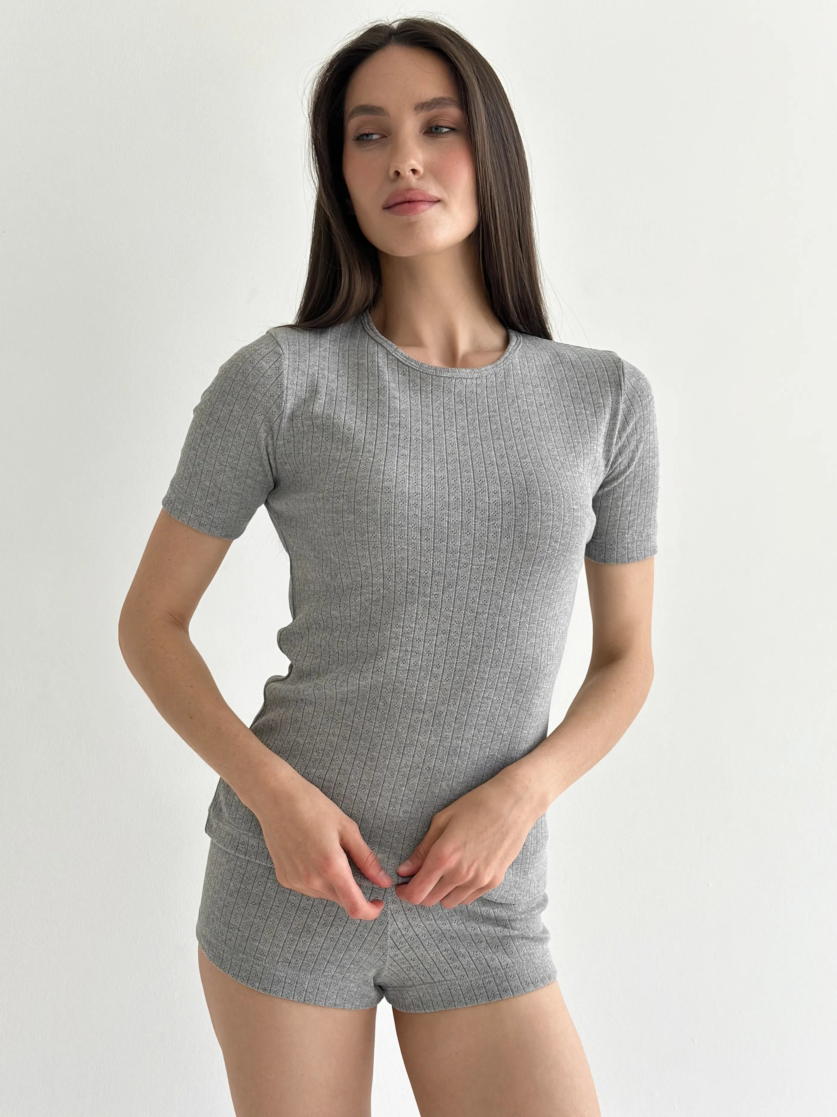 Ribbed T-shirt,anthracite