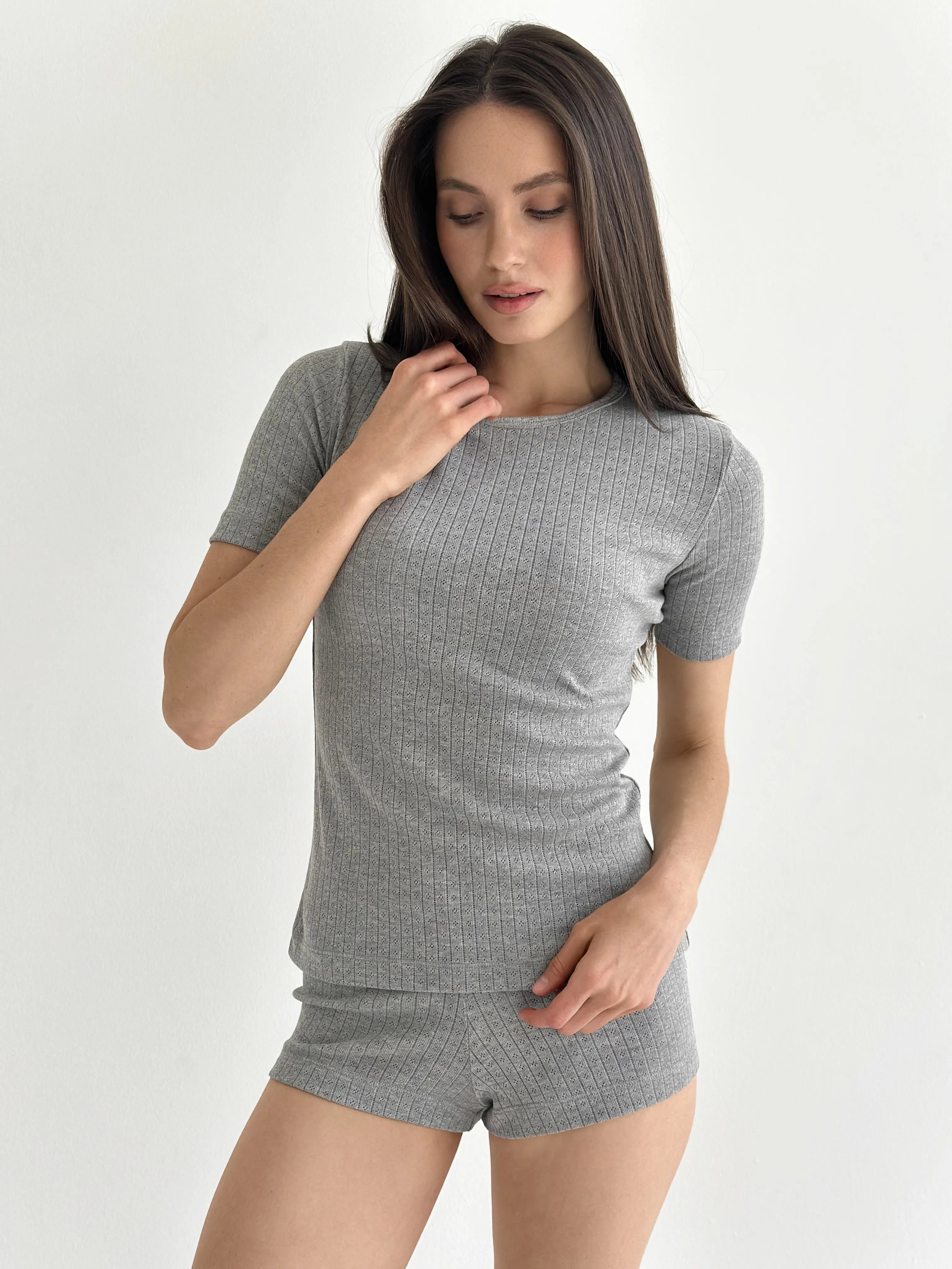 Ribbed T-shirt,anthracite