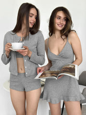 Ribbed sleep dress with ruffles anthracite