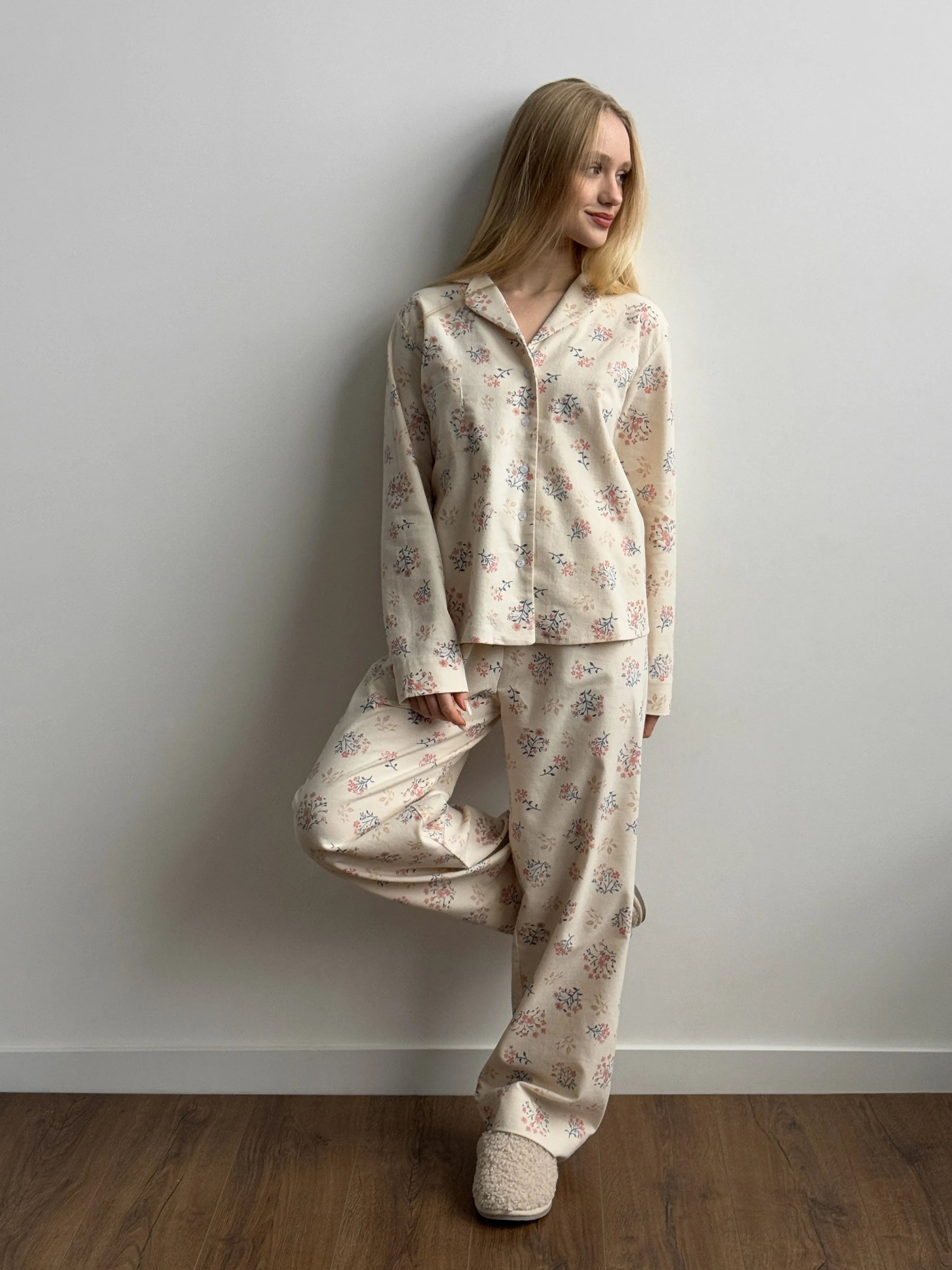 Flannel pajama set milky "twig"