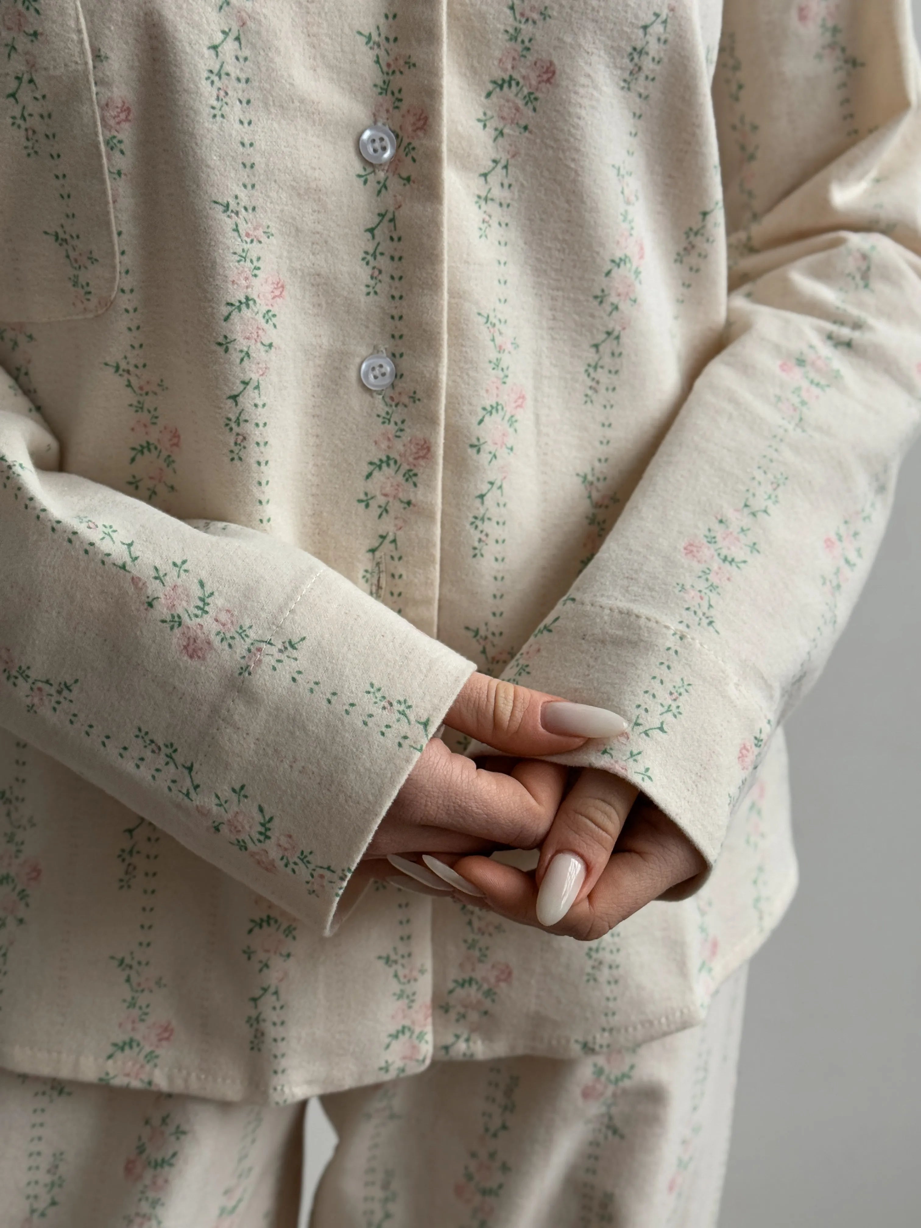 Flannel pajama set milky "flower"