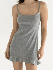 Ribbed sleep dress with ruffles anthracite
