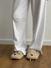 Ribbed knitted suit wide pants + longsleeves white