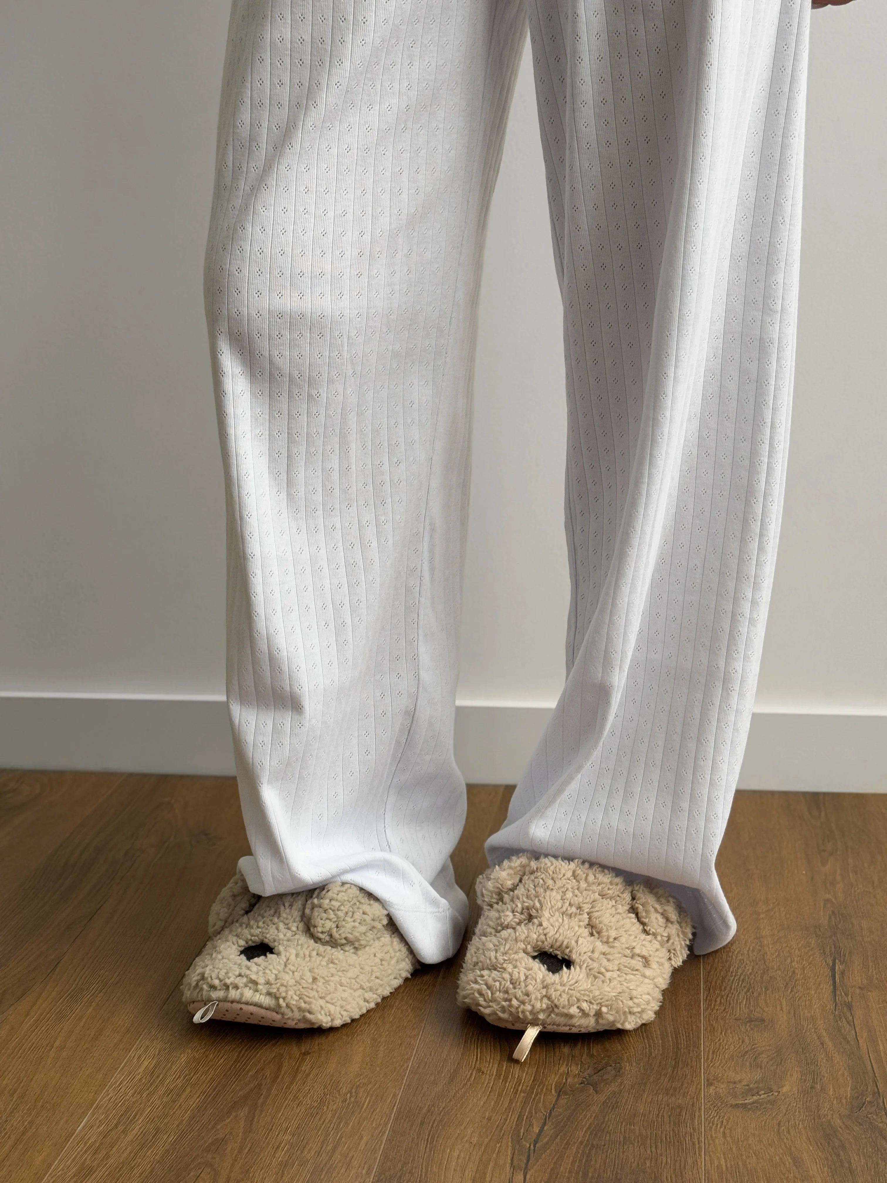 Ribbed knitted suit wide pants + longsleeves white