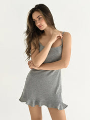 Ribbed sleep dress with ruffles anthracite