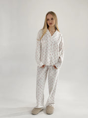 Flannel pajama set white "rose"