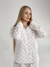 Flannel pajama set white "rose"