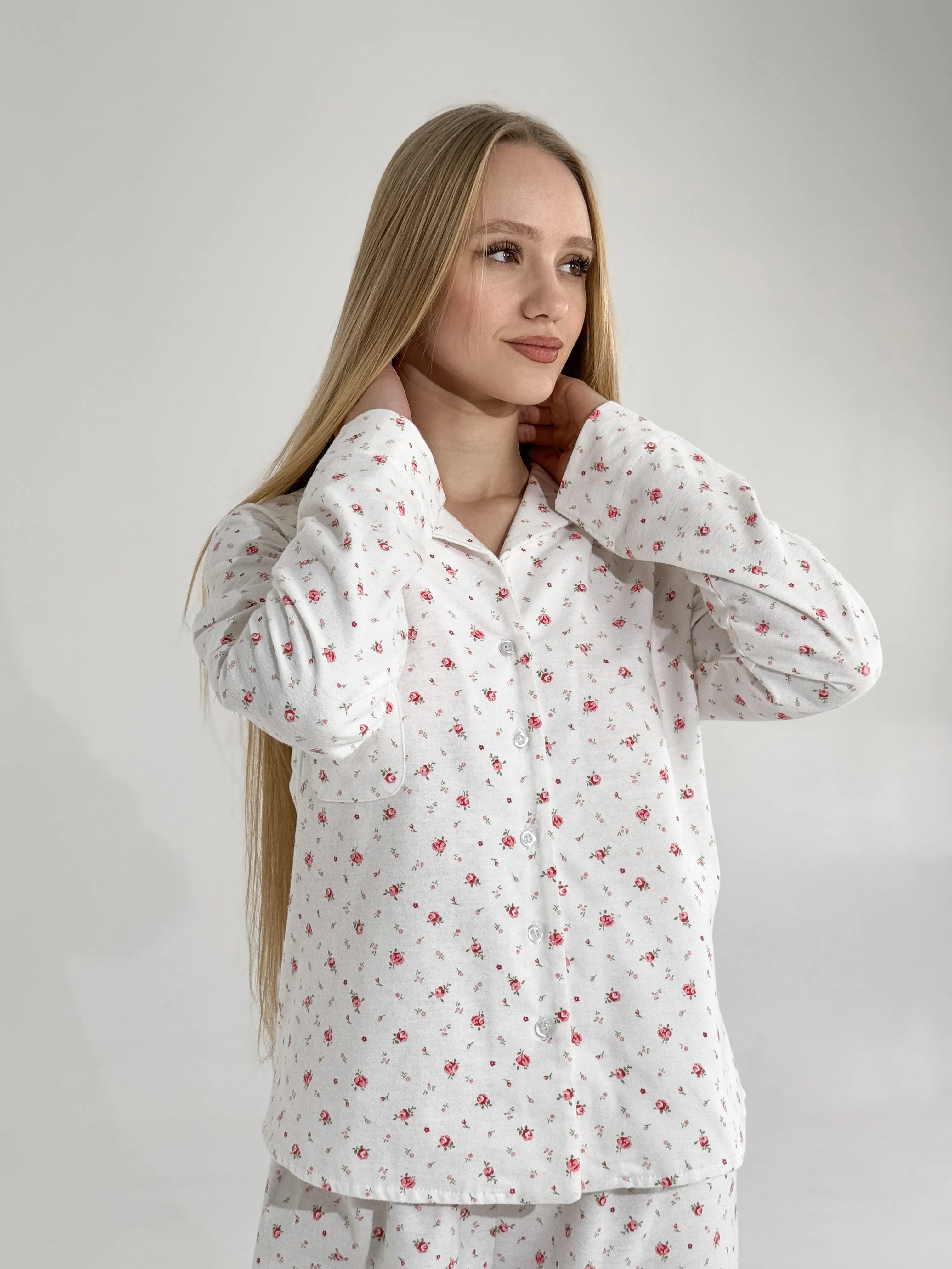 Flannel pajama set white "rose"