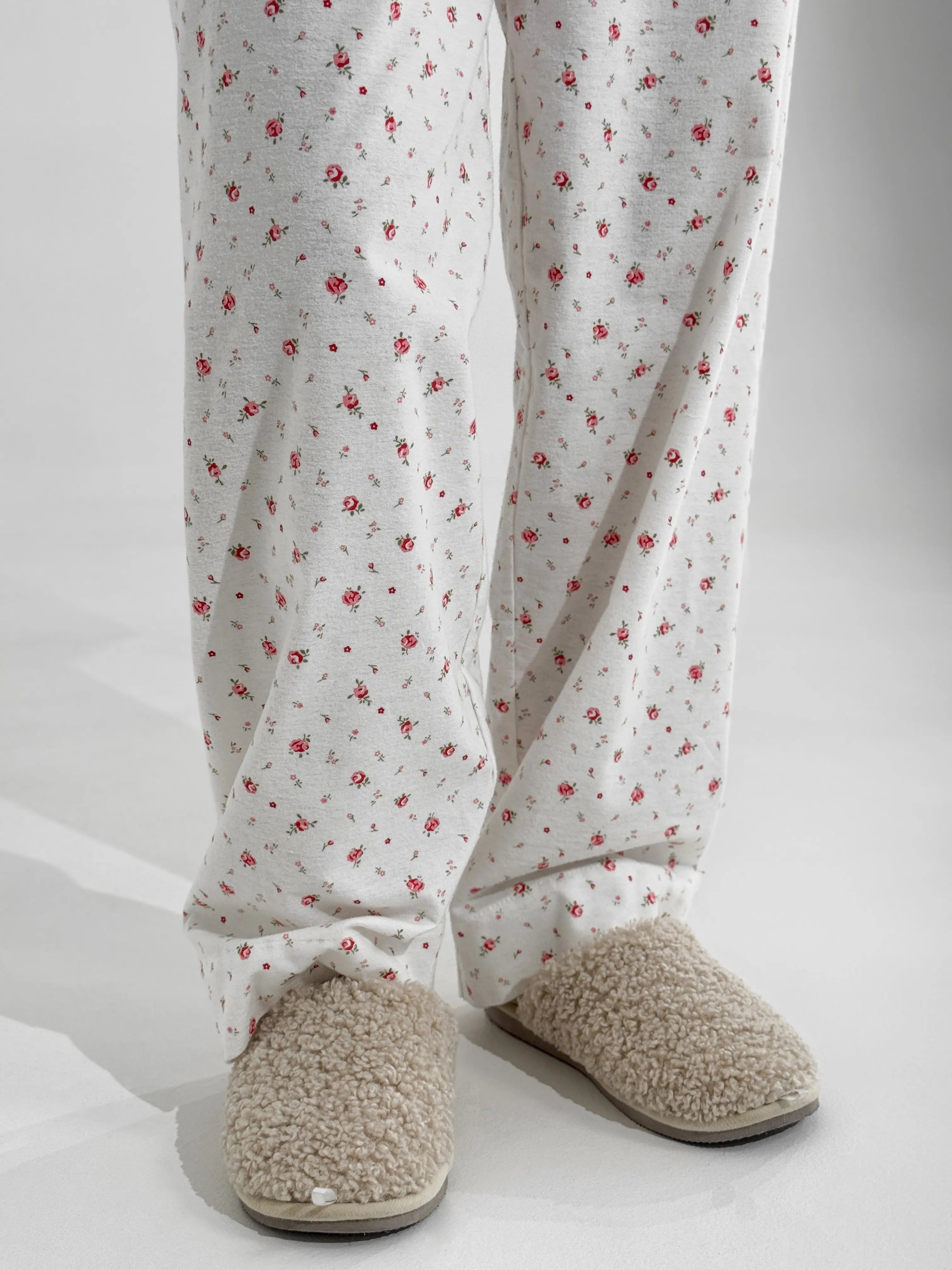 Flannel pajama set white "rose"