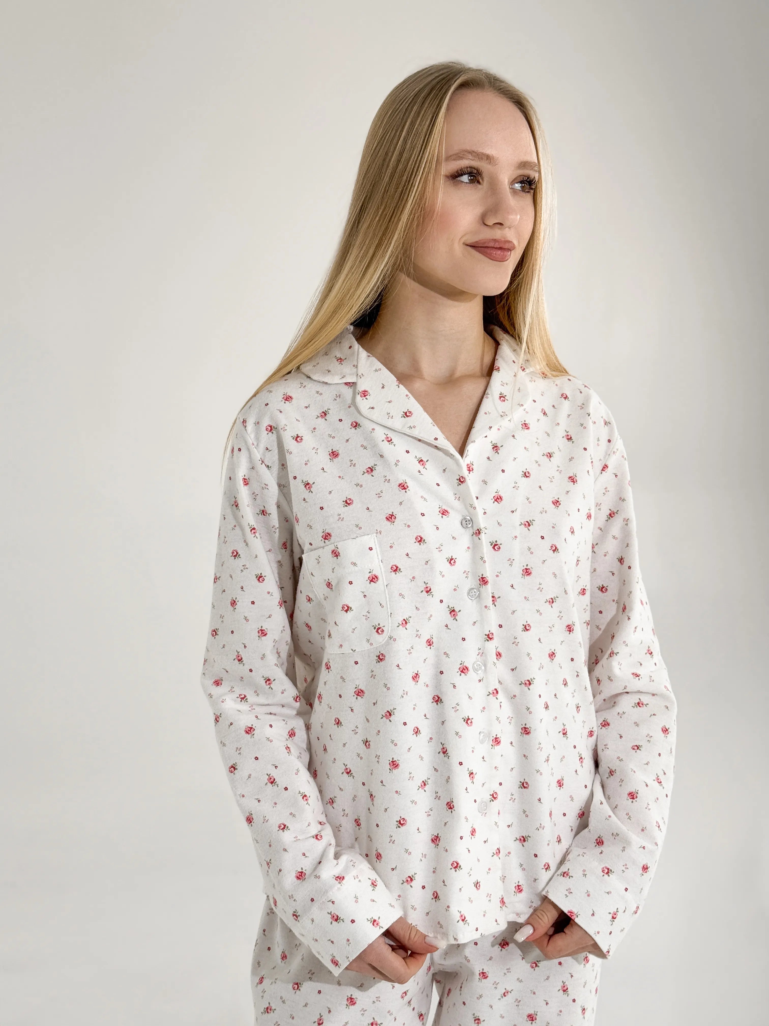 Flannel pajama set white "rose"