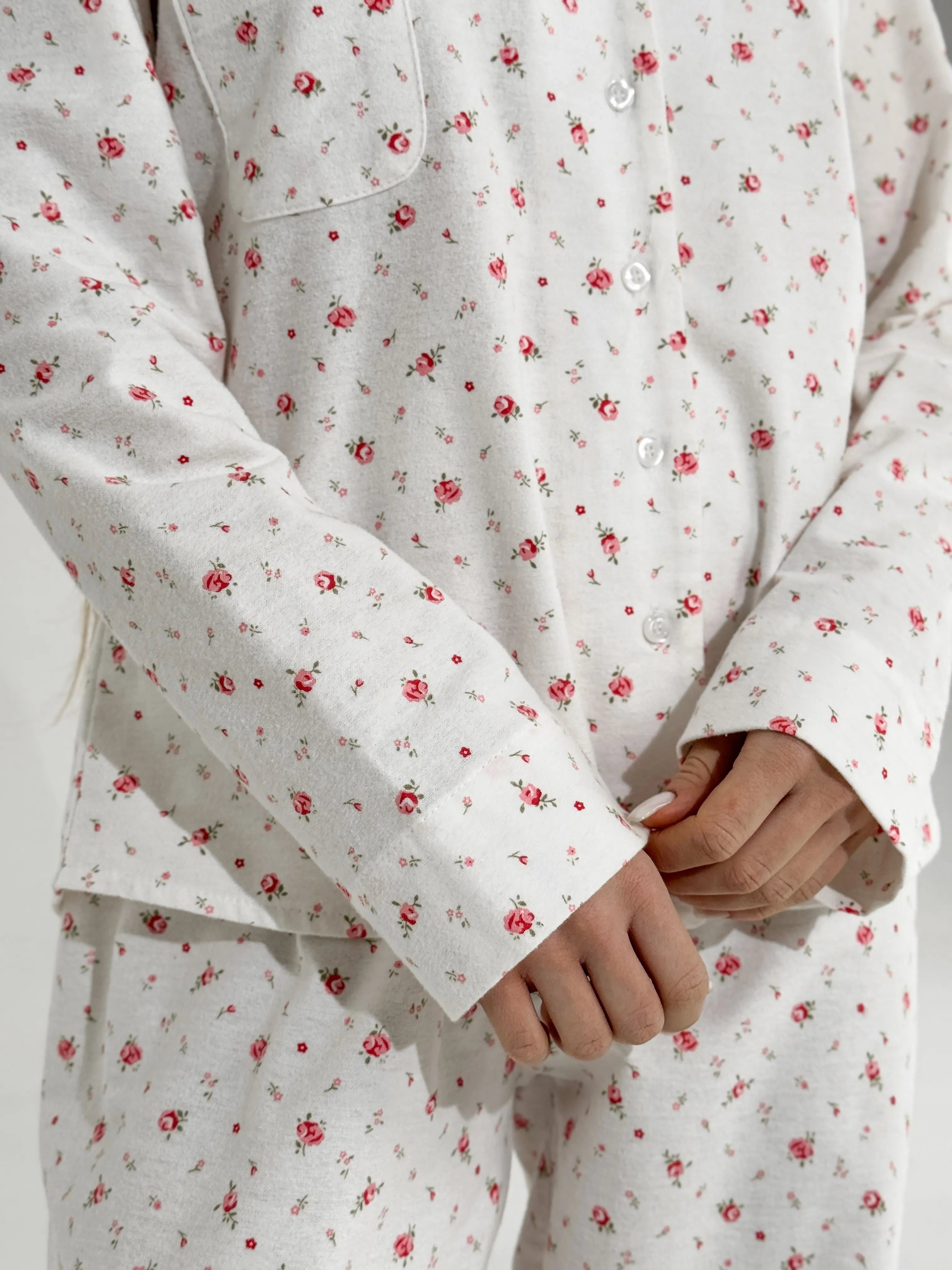 Flannel pajama set white "rose"
