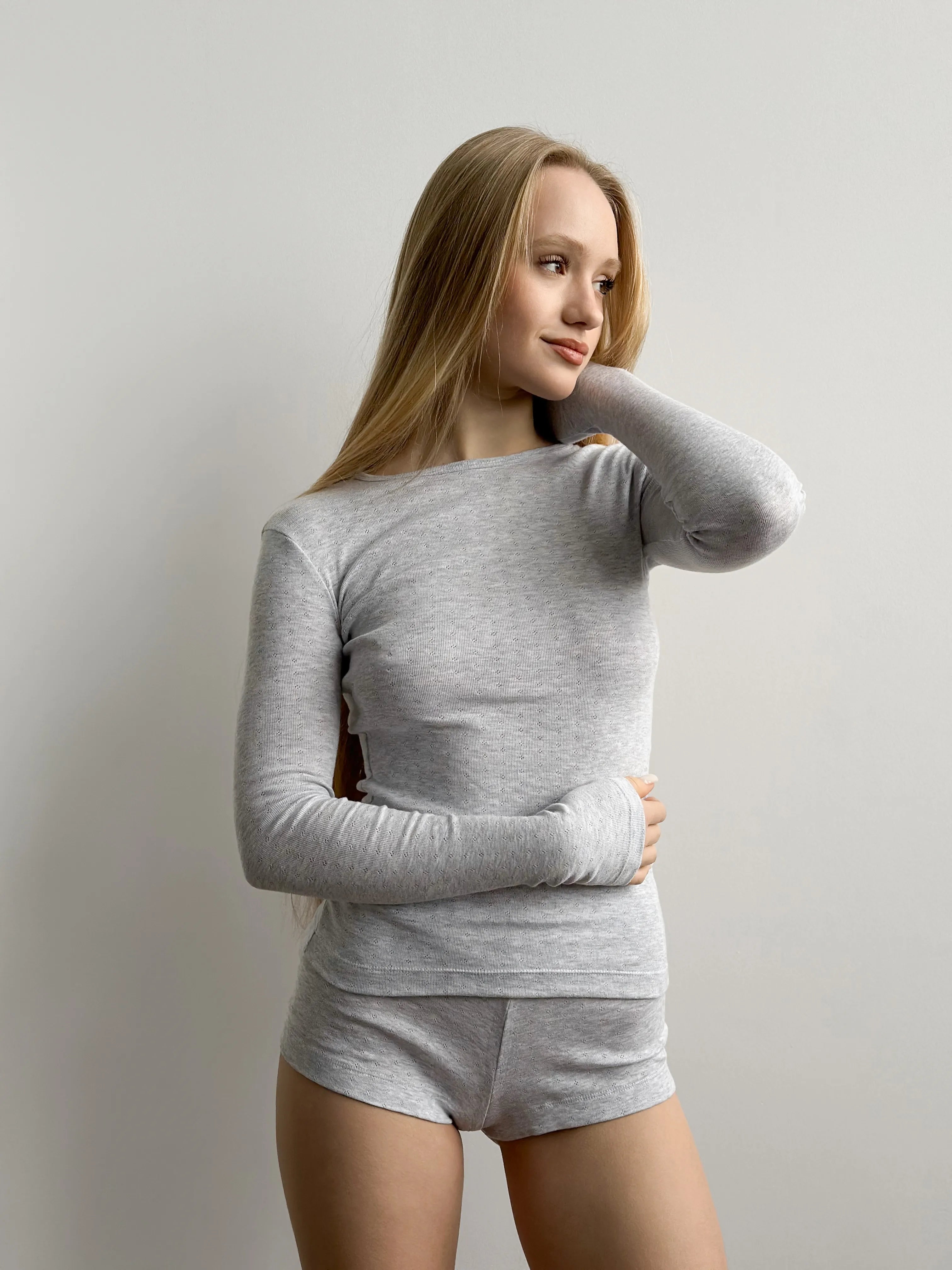 Ribbed longsleeve melange gray (without button)