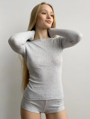 Ribbed longsleeve melange gray (without button)