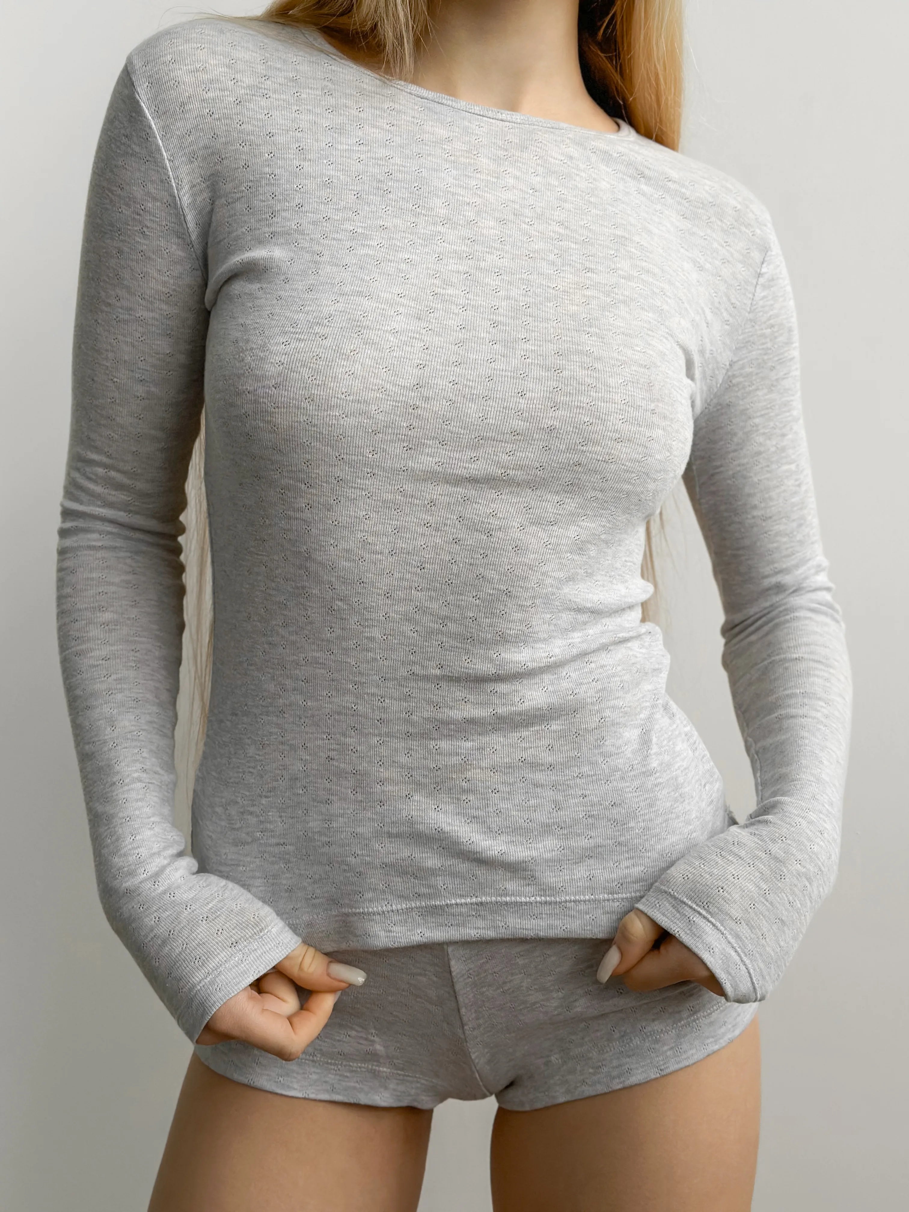 Ribbed longsleeve melange gray (without button)