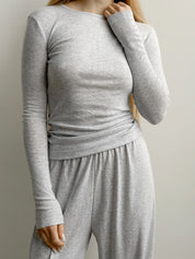 Ribbed longsleeve melange gray (without button)