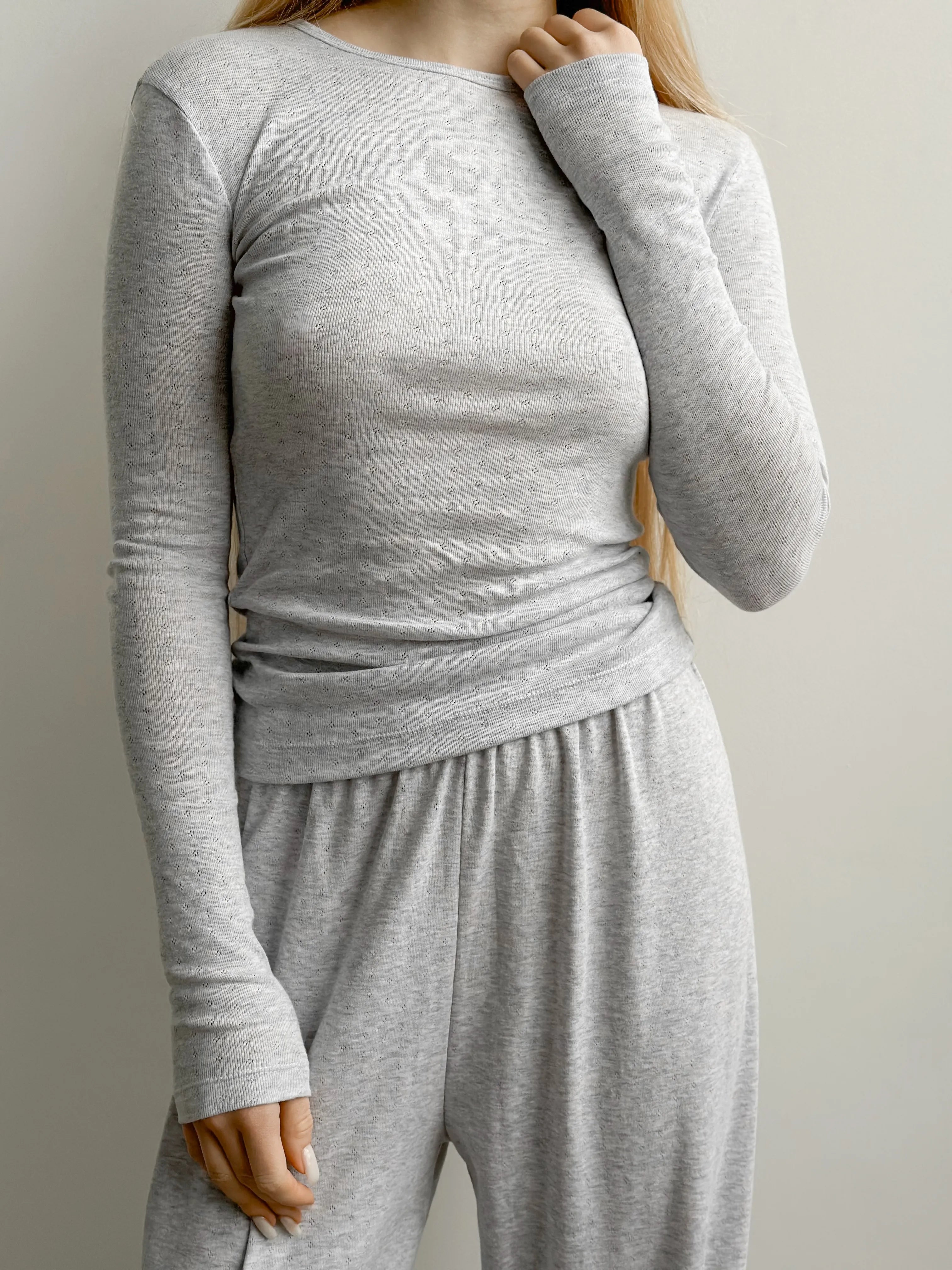 Ribbed longsleeve melange gray (without button)