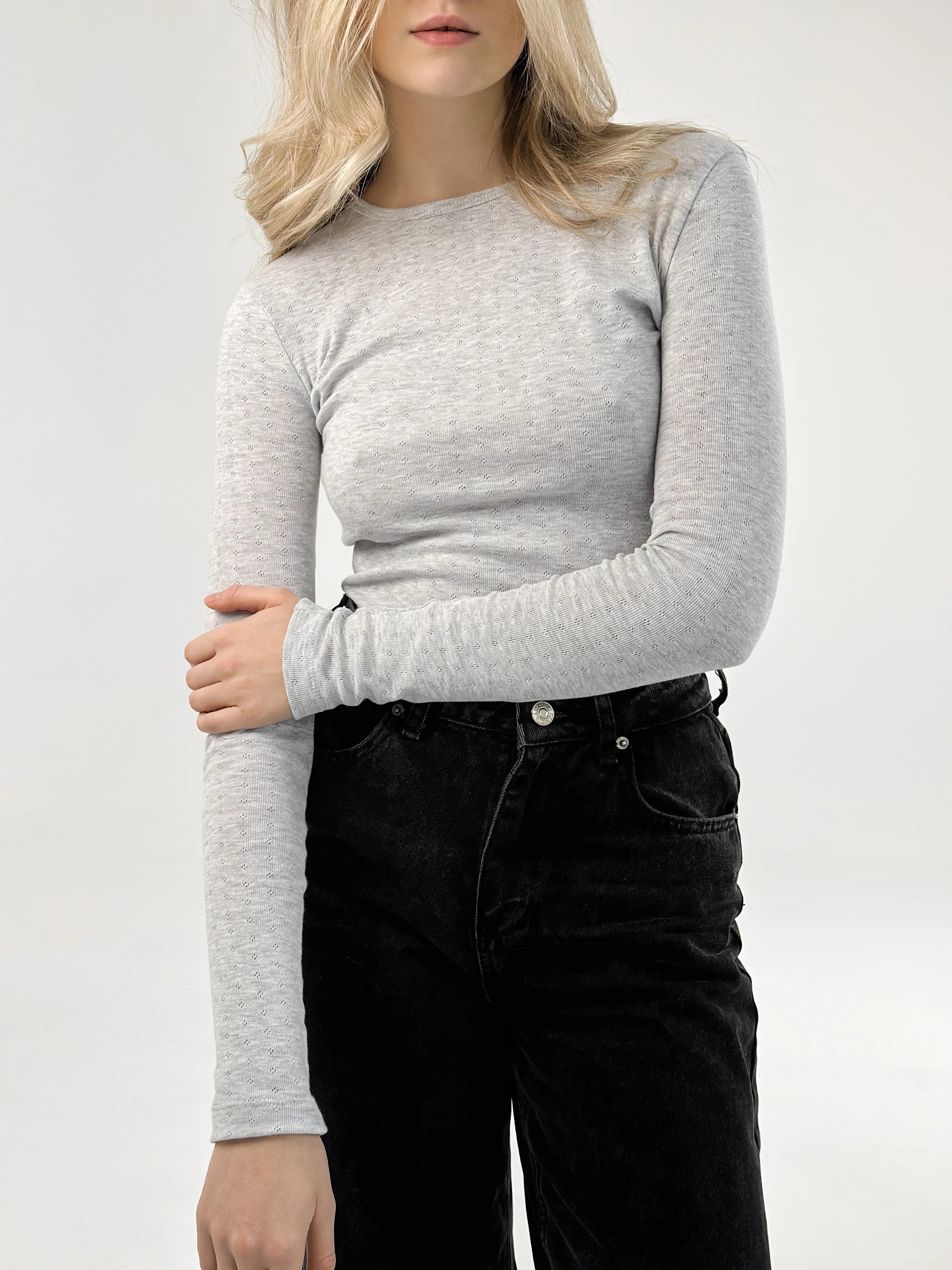 Ribbed longsleeve melange gray (without button)