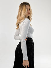 Ribbed longsleeve melange gray (without button)