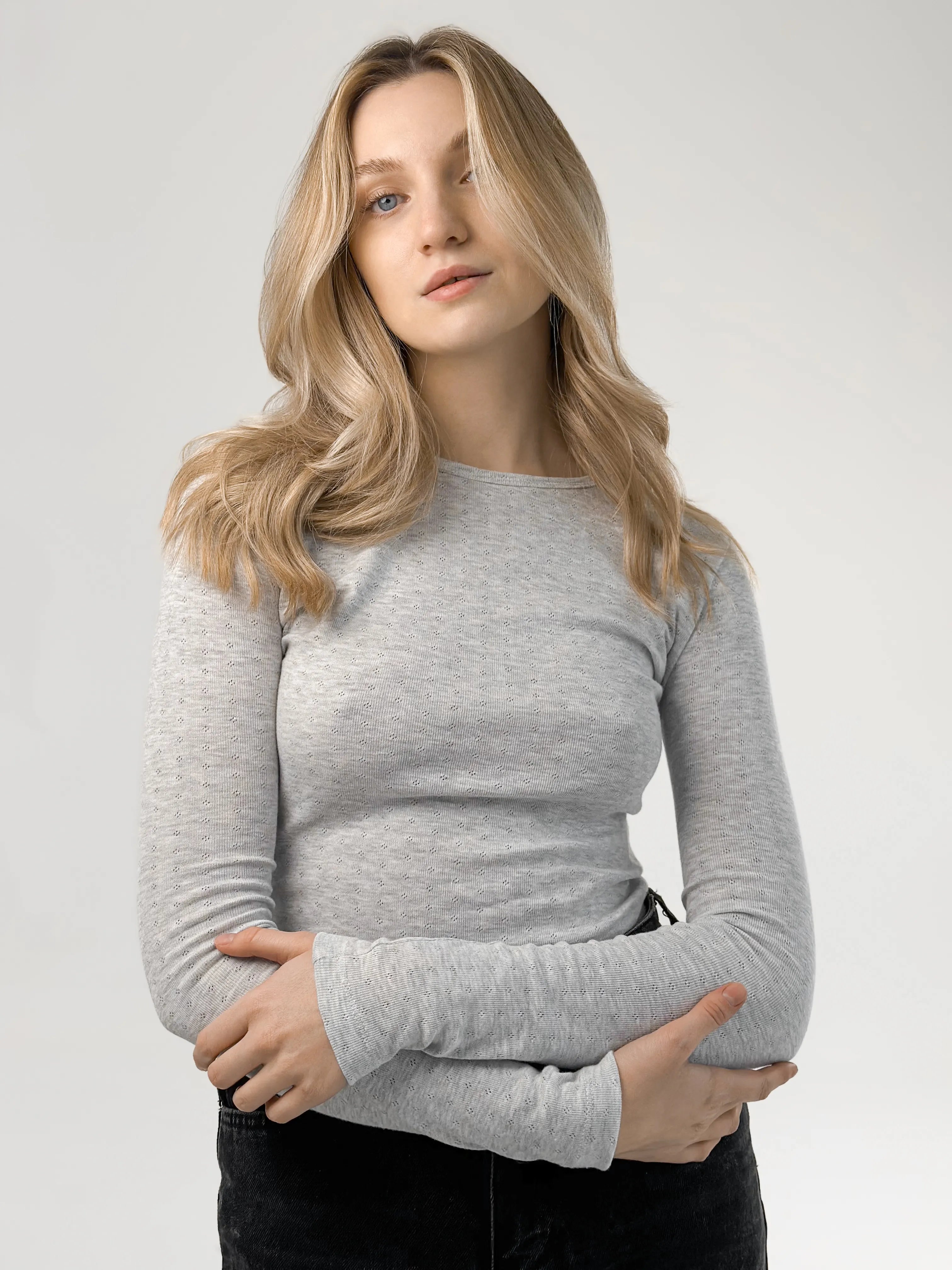 Ribbed longsleeve melange gray (without button)
