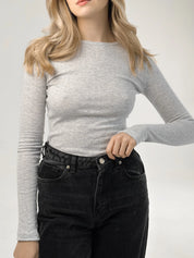 Ribbed longsleeve melange gray (without button)