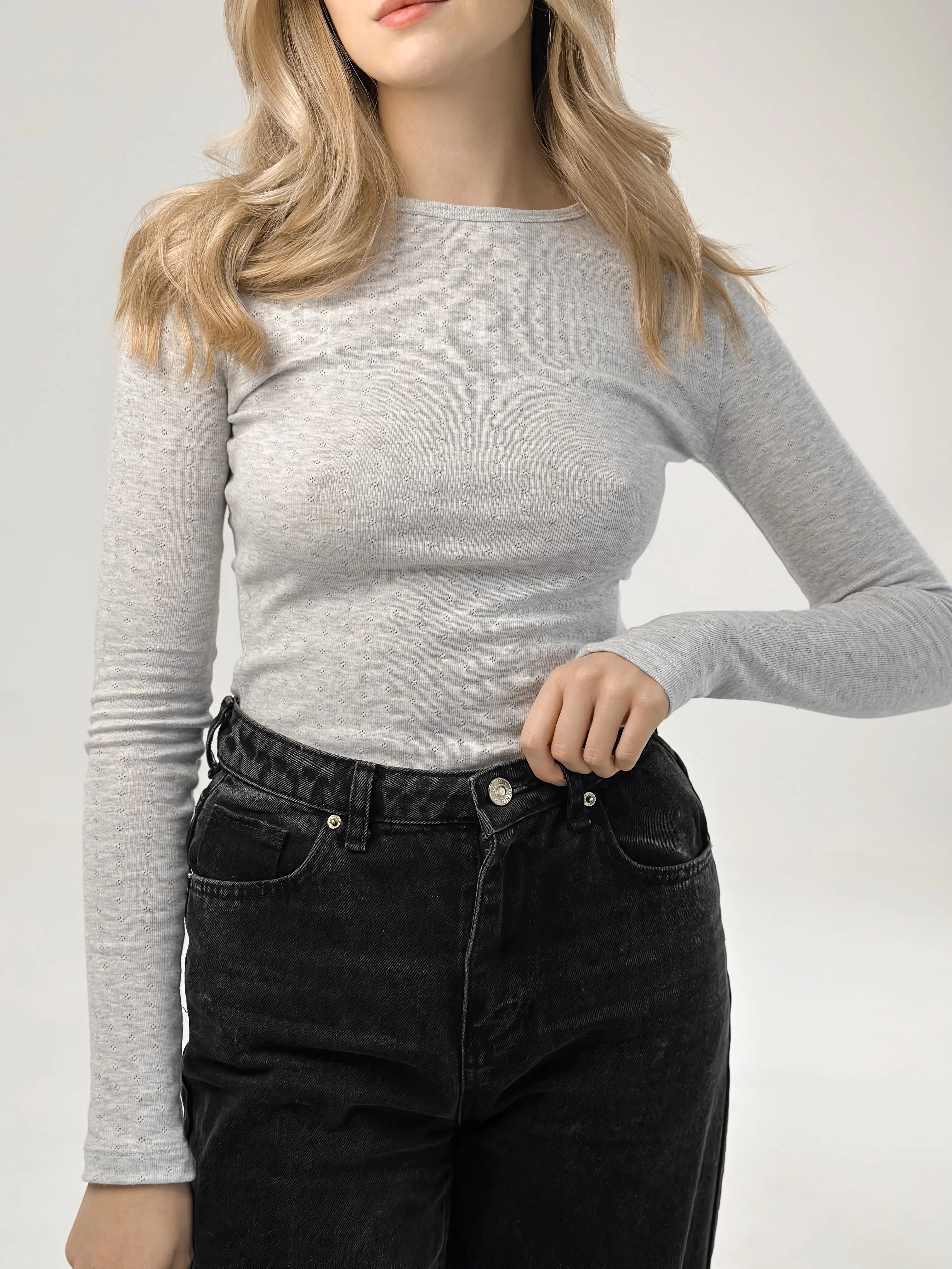 Ribbed longsleeve melange gray (without button)
