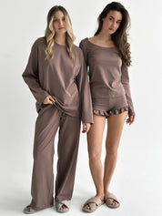 Knitwear Coolir set of long sleeves and ruffled shorts chocolate