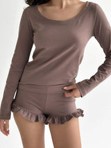 Knitwear Coolir set of long sleeves and ruffled shorts chocolate