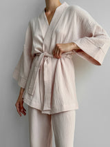 Muslin set 2-layer kimono+pants powder