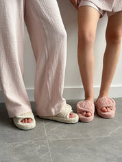 Muslin set 2-layer kimono+pants powder