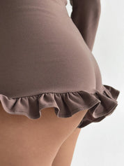 Knitwear Coolir set of long sleeves and ruffled shorts chocolate